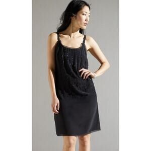 Eileen Fisher Beaded Silk Crepe De Chine Cami Dress, Black